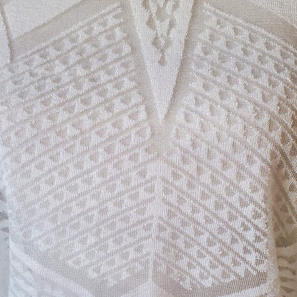 White House Black Market White Textured Sheer Blouson Top Dolman Sleeve Size L - Picture 6 of 10
